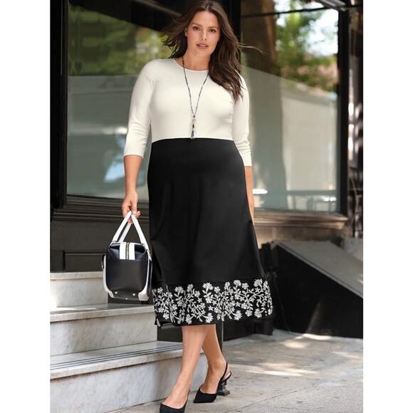 J.Jill x Christian Siriano Midi Dress 3X Embroidered Ponte Knit Preppy Feminine - Picture 1 of 16